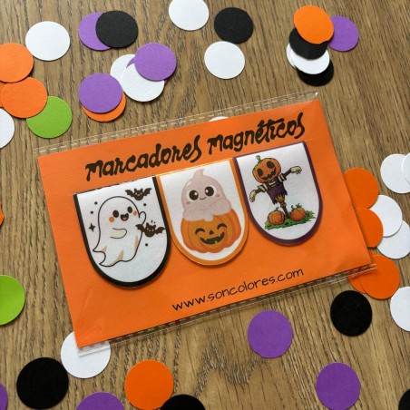 Marcadores magnéticos de Halloween, diseño Fantasma y espantapájaros, con fantasma y calabaza
