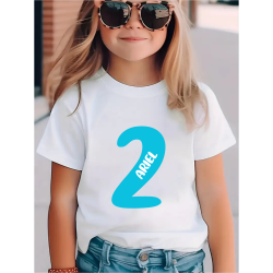 Camiseta personalizada para cumpleaños con número en AZUL y nombre | Son Colores