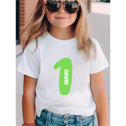 Camiseta personalizada para cumpleaños con número en VERDE y nombre | Son Colores