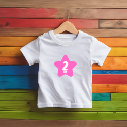 Camiseta cumple con estrella ROSA y número | Son Colores