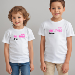 Camisetas HERMANOS (big brother - little brother) + nombre en ROSA