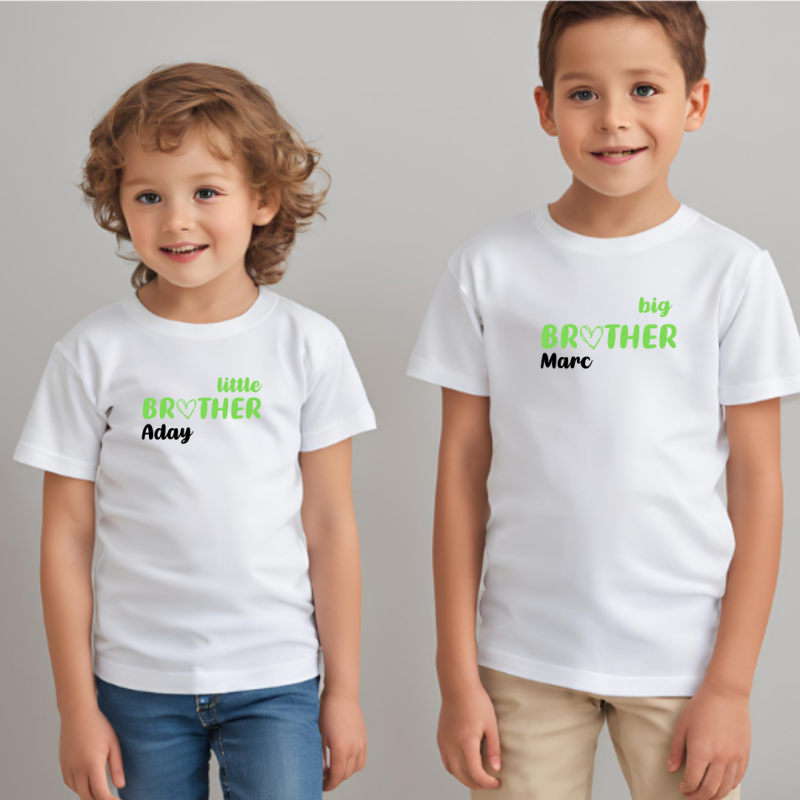 Camisetas HERMANOS (big brother - little brother) + nombre en VERDE Camisetas HERMANOS (big brother - little brother) + nombre en VERDE