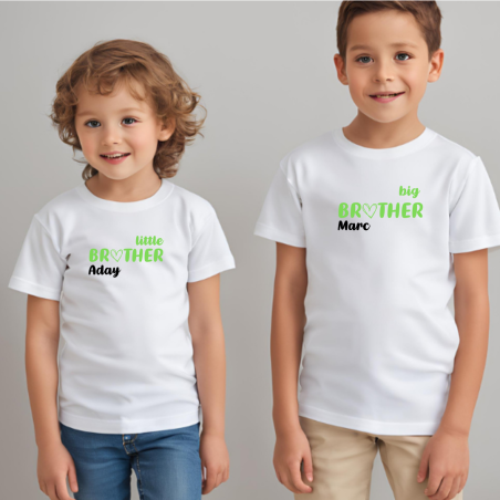 Camisetas HERMANOS (big brother - little brother) + nombre en VERDE