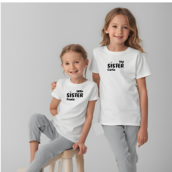 Camisetas HERMANAS (big sister - little sister) + nombre en NEGRO