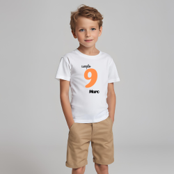 Camiseta cumplo con número en NARANJA y nombre (Castellano) | Son Colores
