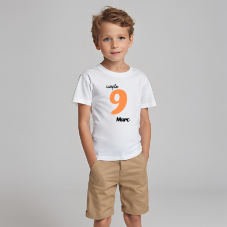 Camiseta cumplo con número en NARANJA y nombre (Castellano) | Son Colores