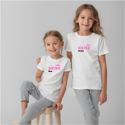 Camisetas HERMANAS (big sister - little sister) + nombre en ROSA