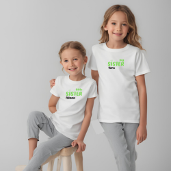 Camisetas HERMANAS (big sister - little sister) + nombre en VERDE