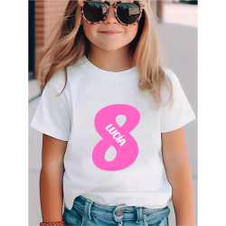 Camiseta personalizada para cumpleaños con número en ROSA y nombre | Son Colores