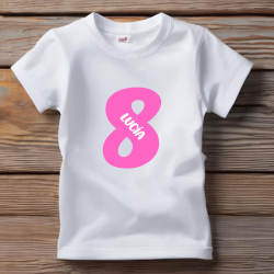Camiseta personalizada para cumpleaños con número en ROSA y nombre | Son Colores