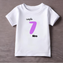Camiseta cumplo con número en LILA y nombre (Castellano) | Son Colores