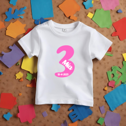 Camiseta cumple con número en ROSA, nombre y fecha | Son Colores