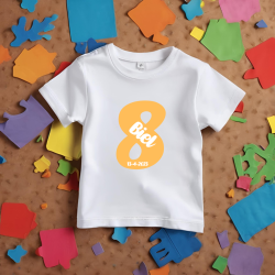 Camiseta cumple con número en NARANJA, nombre y fecha | Son Colores