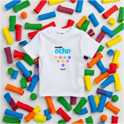 Camiseta cumplo con numero en letras AZUL y nombre (castellano) | Son Colores