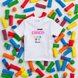 Camiseta cumplo con numero en letras ROSA y nombre (castellano) | Son Colores